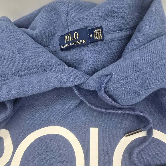Polo Ralph Lauren 1992 Hoodie Medium Cotton-Blend Logo Fleece Pullover Blue - Picture 2 of 9